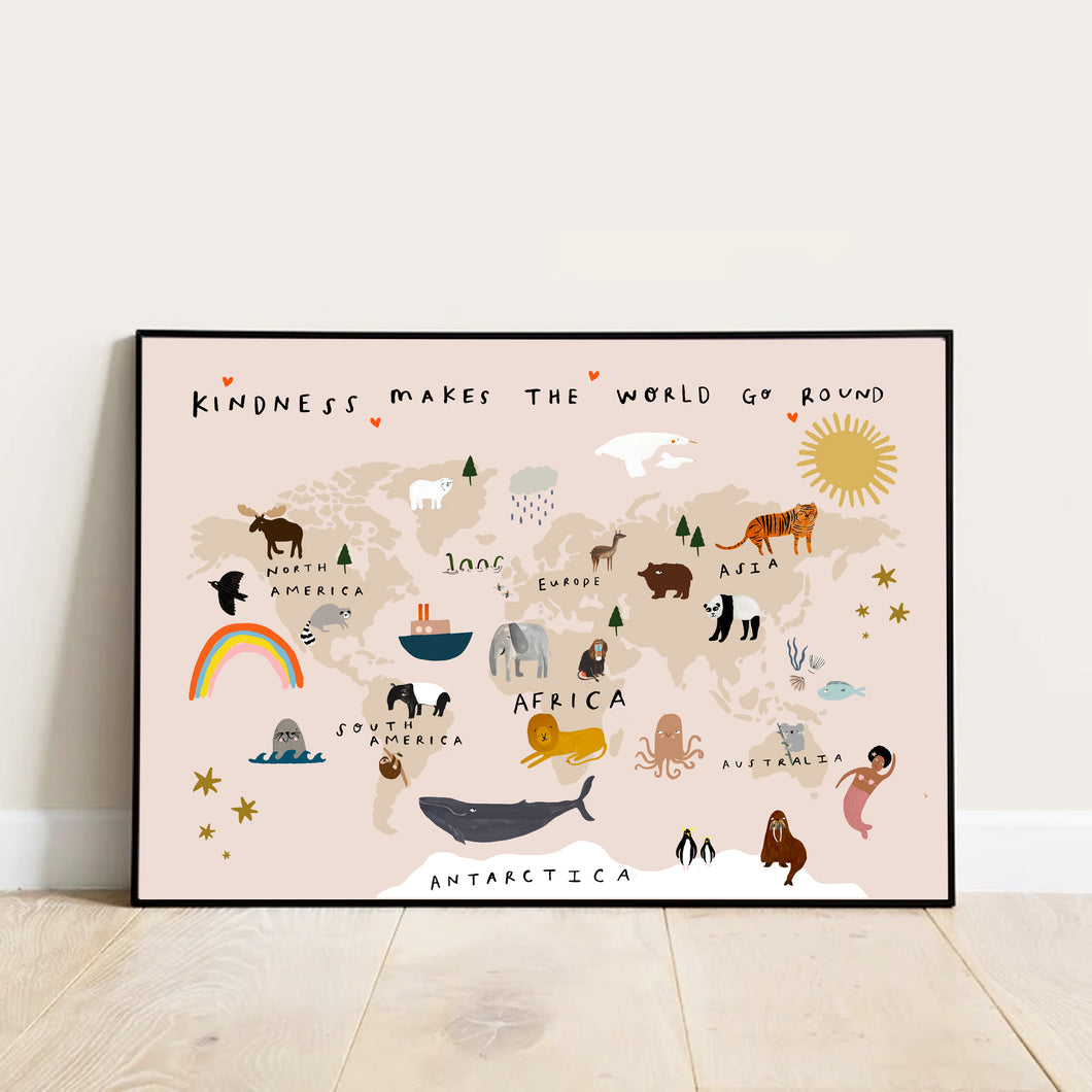 Kindness makes the world go round map Art Print
